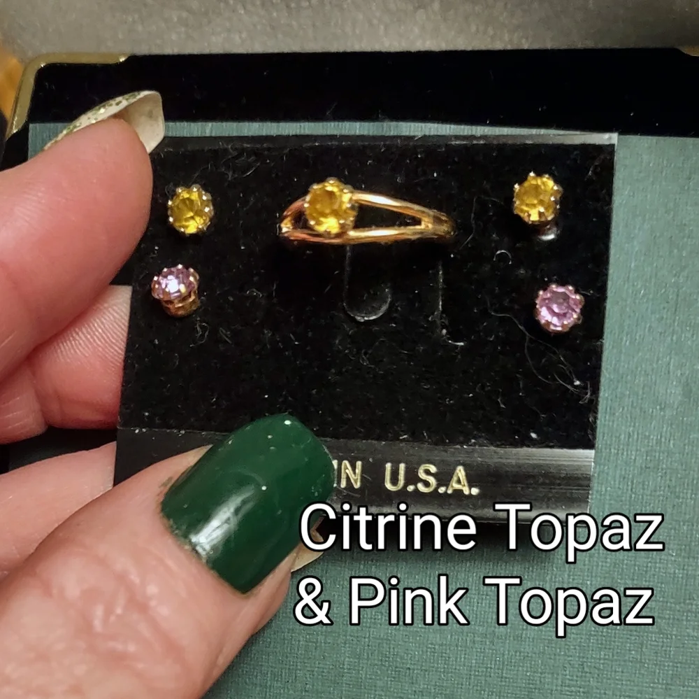 Girls' Yellow Gold Topaz Ring & Earrings Set
